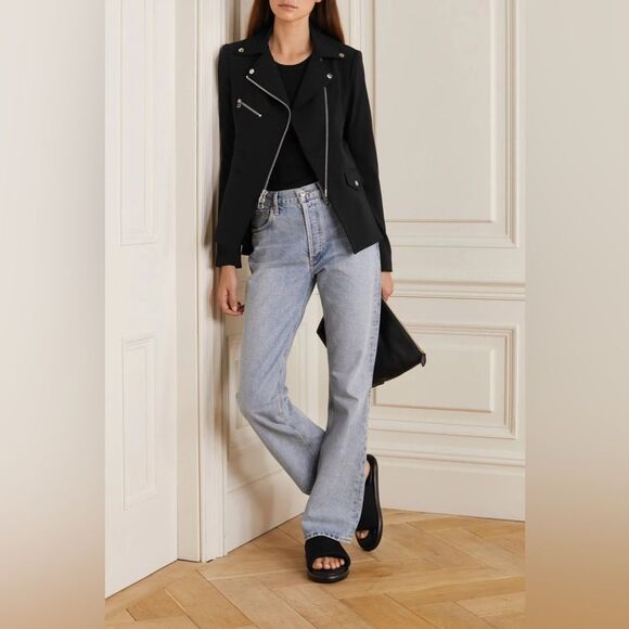 Veronica Beard Black Hadley Neoprene Moto Jacket, Size 10 - Picture 2 of 15